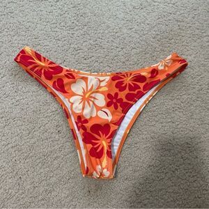 Y2K orange Hawaiian hibiscus coconut girl print thong style bikini bottom🤎